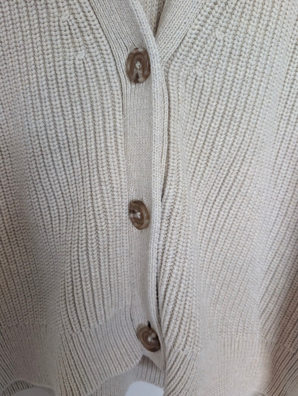 Quince Cream Ribbed V-Neck Button-Front Cardigan - Picture 3 of 9